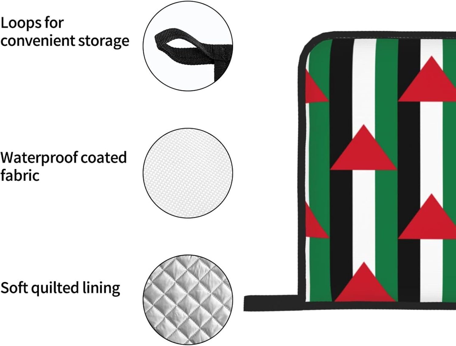 Flag of the State of Palestine Oven gloves and heat-resistant mat 4-piece set. Suitable for grilling, microwave oven frying, and baking