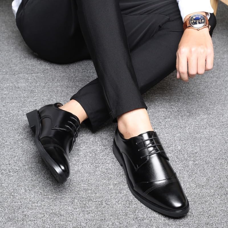 Men's Retro Oxfords Shoes Comfortable Business Lace Up Men Dress Shoes Non-Slip Softsole Pointed Toe Walking Derby Shoes2