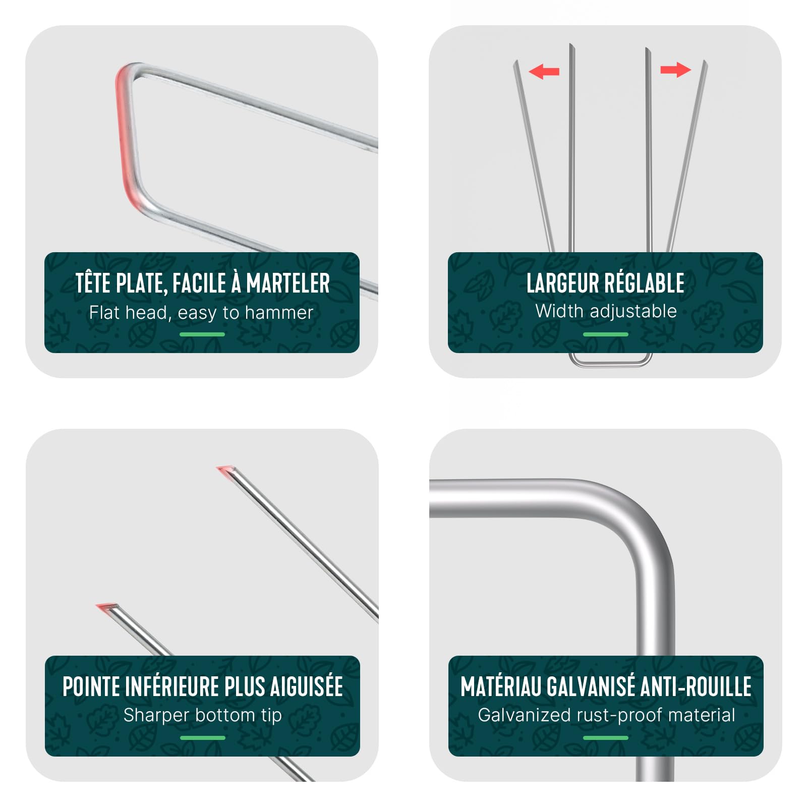 VOUNOT® Set da 200 Picchetti di Fissaggio per Telo Pacciamatura in Metallo Zincato, Picchetti da Giardino a U 150x30 mm Ø 3 mm, per Teli Anti Erbacce, Reti, Prato Artificiale e Tubo Irrigazione