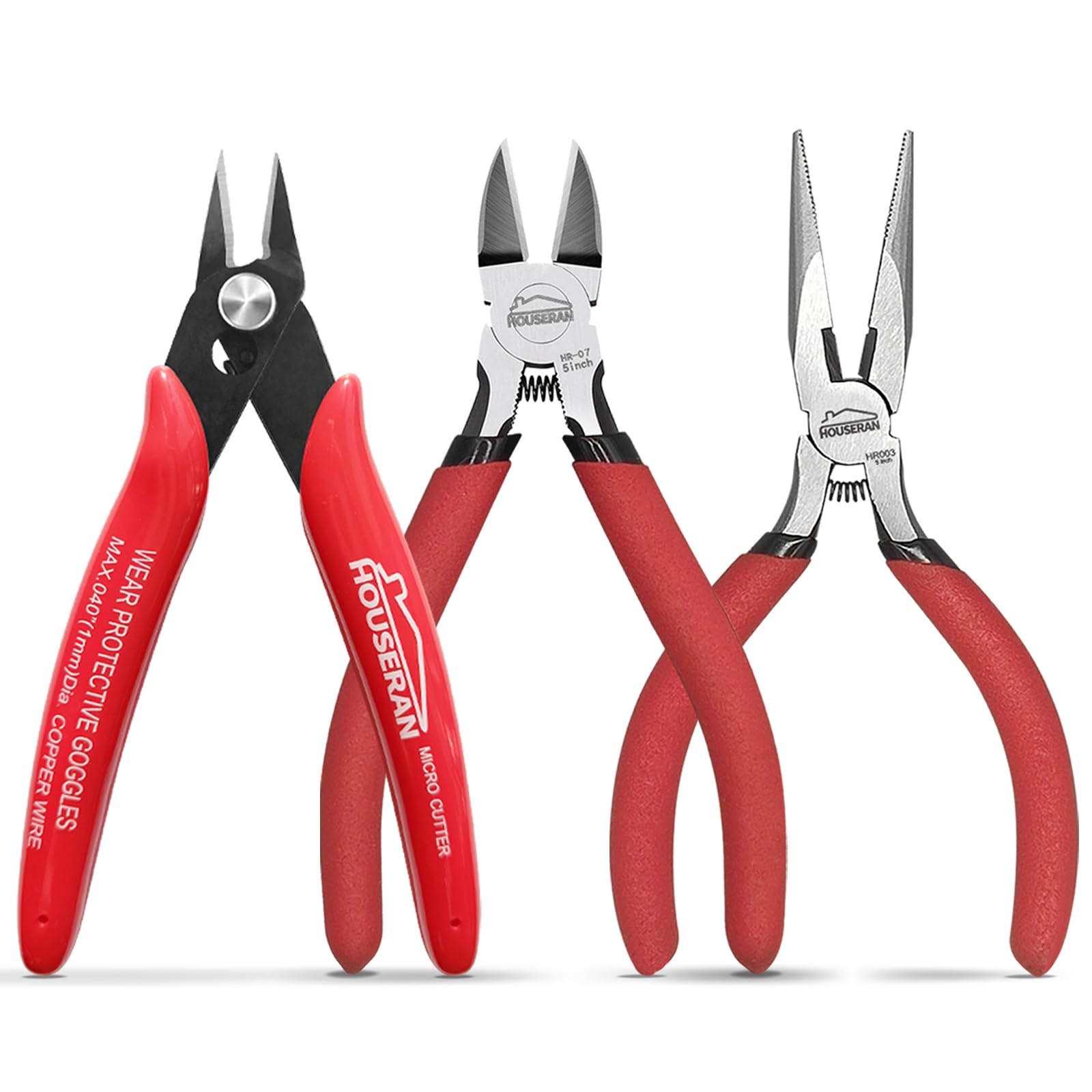 HOUSERAN 3-Piece Wire Cutters & Mini Pliers Set for Crafting & Jewelry