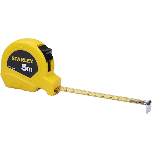 STANLEY STHT36127-812 5-Meter Plastic Short Measuring Tape for Home, DIY, Professional & Industrial Use, Push Lock & Automatic Retraction Feature, Ideal for Wood & Concrete Measurement, YELLOW & BLACK