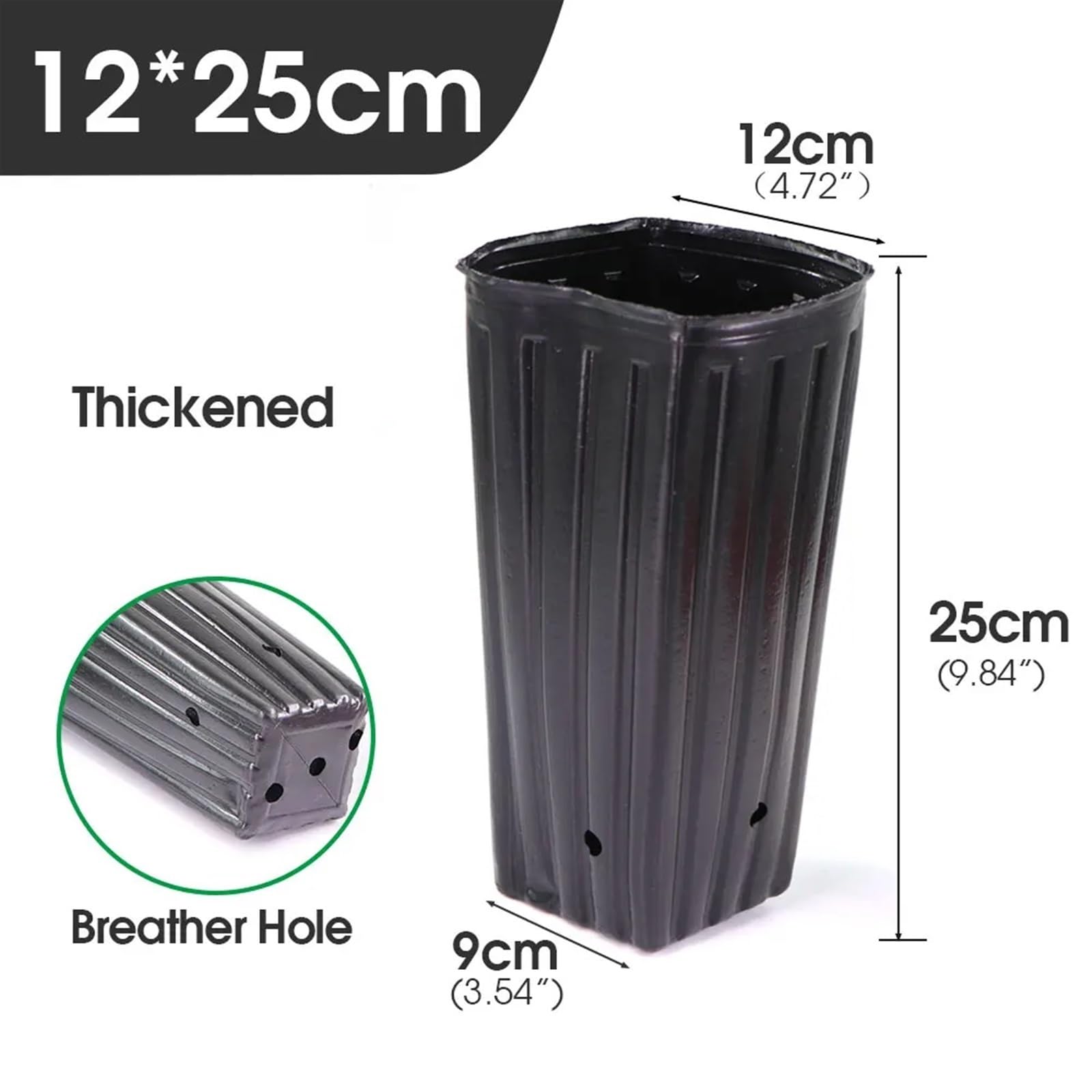 Wysoka kwadratowa plastikowa doniczka do sadzonek roślin, pogrubiona, czarna, oddychająca torba do sadzenia dla hodowców drzew, 50 szt., 12 x 25 cm