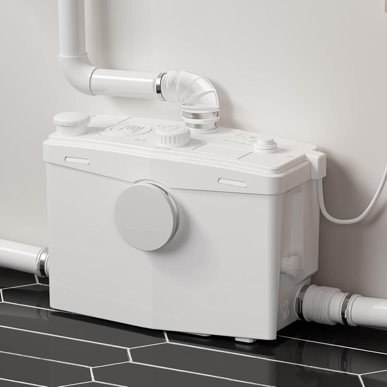 800 Watt Macerator Pump for Basement Macerating System, Upflush Sewerage Sump with 4 Water Inlets, 2 Outlets for Toilet, Kitchen, Sink, Shower, Bathtub Waste Water Disposal Pump