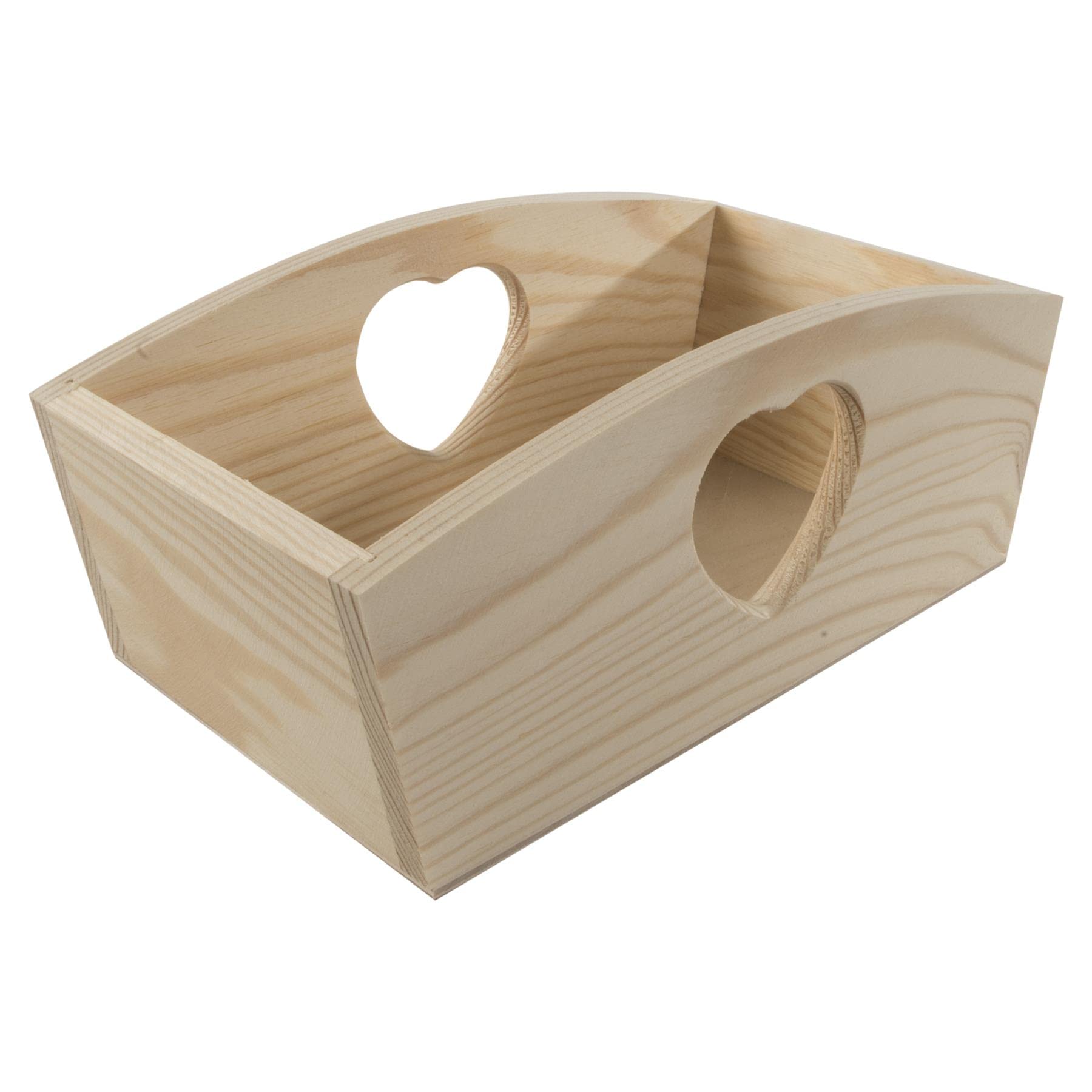 Woodeedoo Decorative Open Pinewood Box Fruit Bread Storage Lidless Basket Heart Cut-Outs | 24 X 13 X 10 Cm | Plan Wood For Craft Decoupage