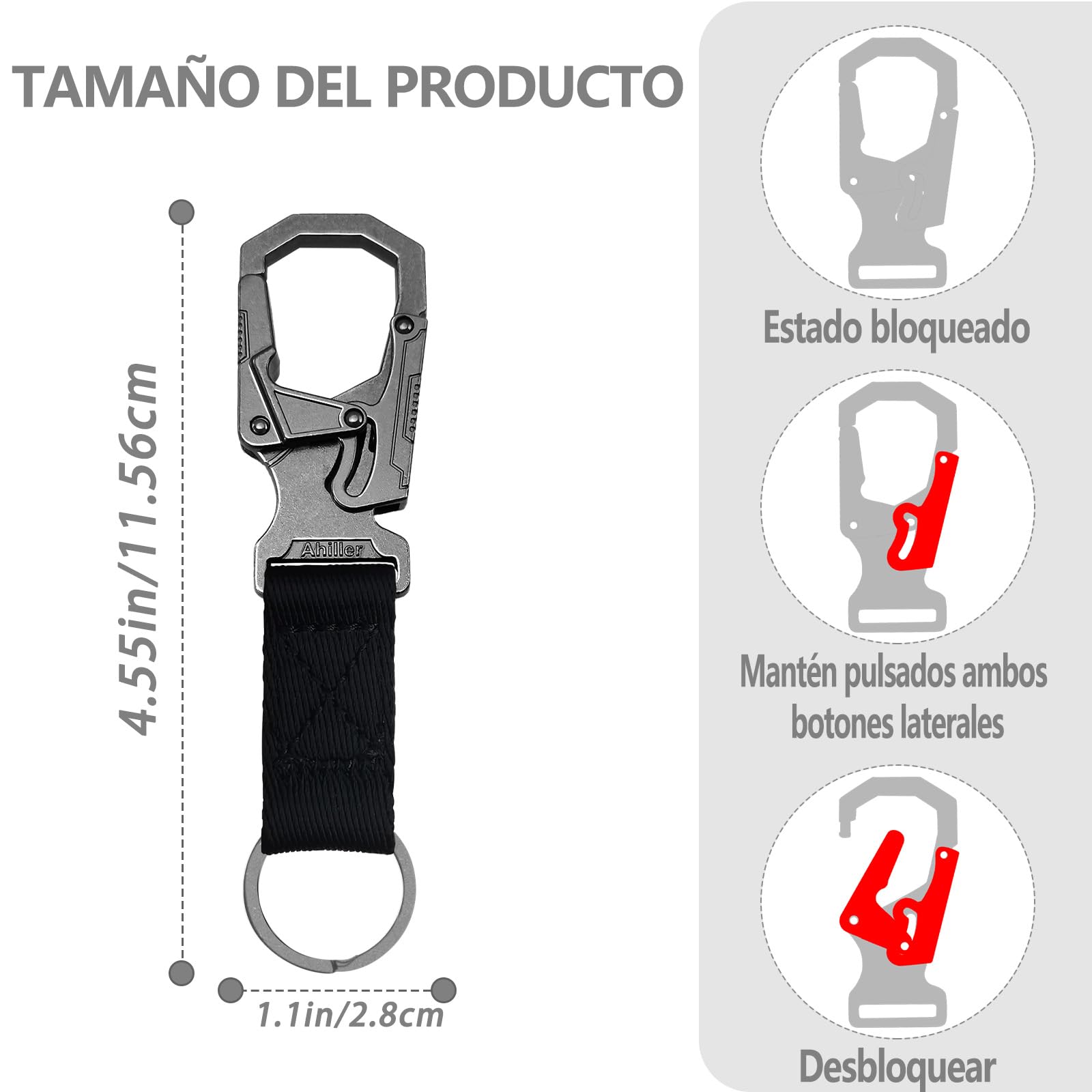 Ahiller Mosquetón con diseño de doble bloqueo, llavero de aleación de zinc de 3 pulgadas para coche, camping, ciclismo, mochila, accesorios