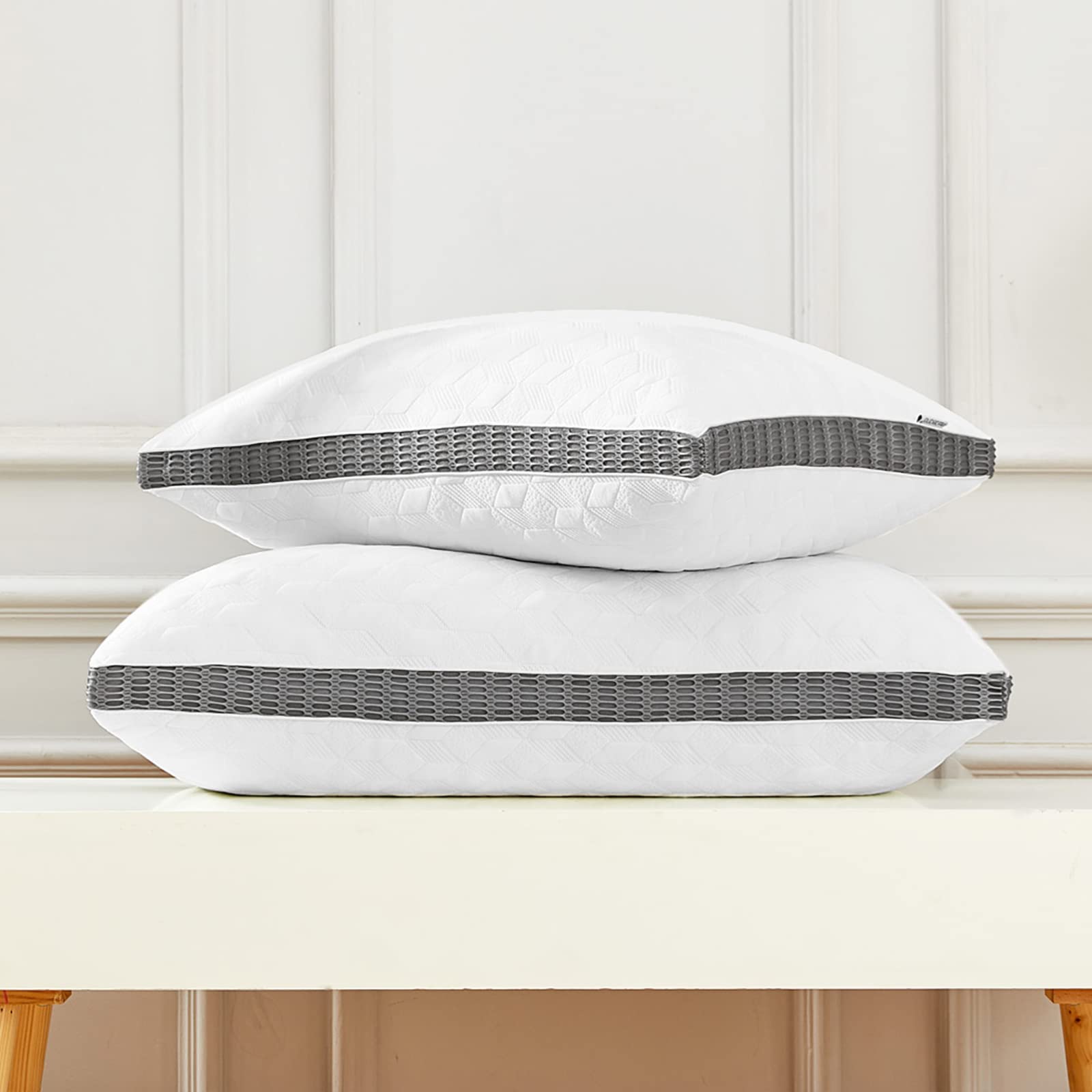 mittaGonG Bed Pillows for Sleeping,Side Sleeper Pillow with Adjustable Loft,Shredded Memory Foam Pillows Super Full Filling, Cooling Pillow with Washable Zip Cover(White, King(2 Pack)) 20''36''