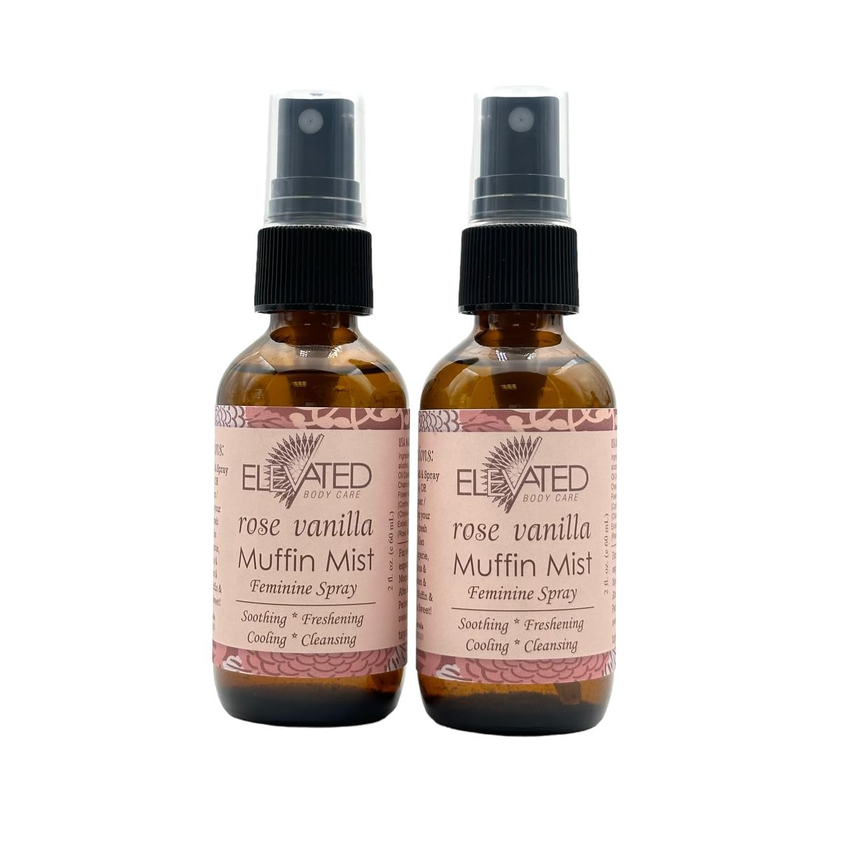 Taylors Elevated (by Muffin Mist - All Natural Feminine Spray • Soothing, Freshening, Cooling - Made in USA! (Rose Vanilla - 2 Pack)