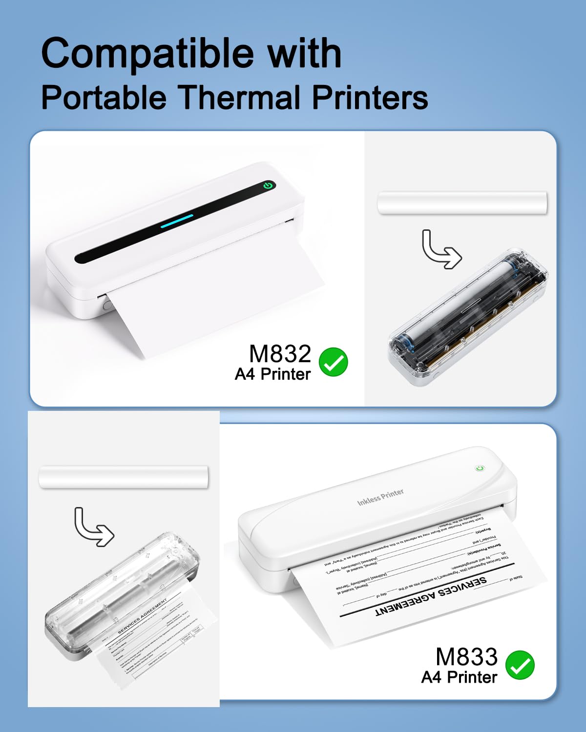 A4 Thermal Paper Roll for Quick-Dry 8.3x11.74 Rolls | Quick-Dry US Letter Thermal Printer Paper Compatible with M08F M832 M833 Portable Printer product thumbnail 5