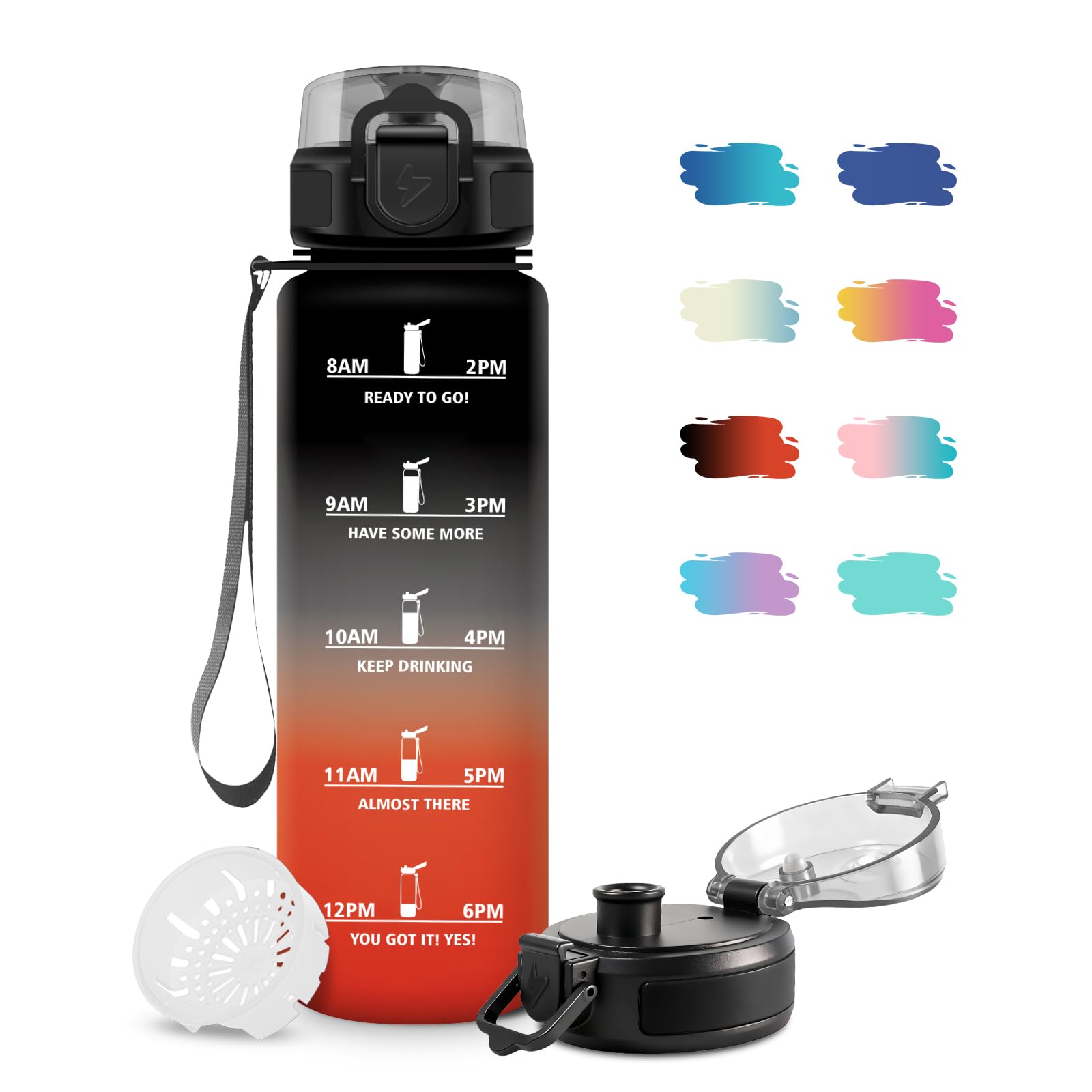 Borraccia Bambina 500ml, Motivazionale Borraccia con Filtro, a Prova di Perdite, Facile da Trasportare, Bottiglia Acqua con Indicatore del Tempo, Bottiglia per Campeggio, Corsa, Viaggio, Ufficio