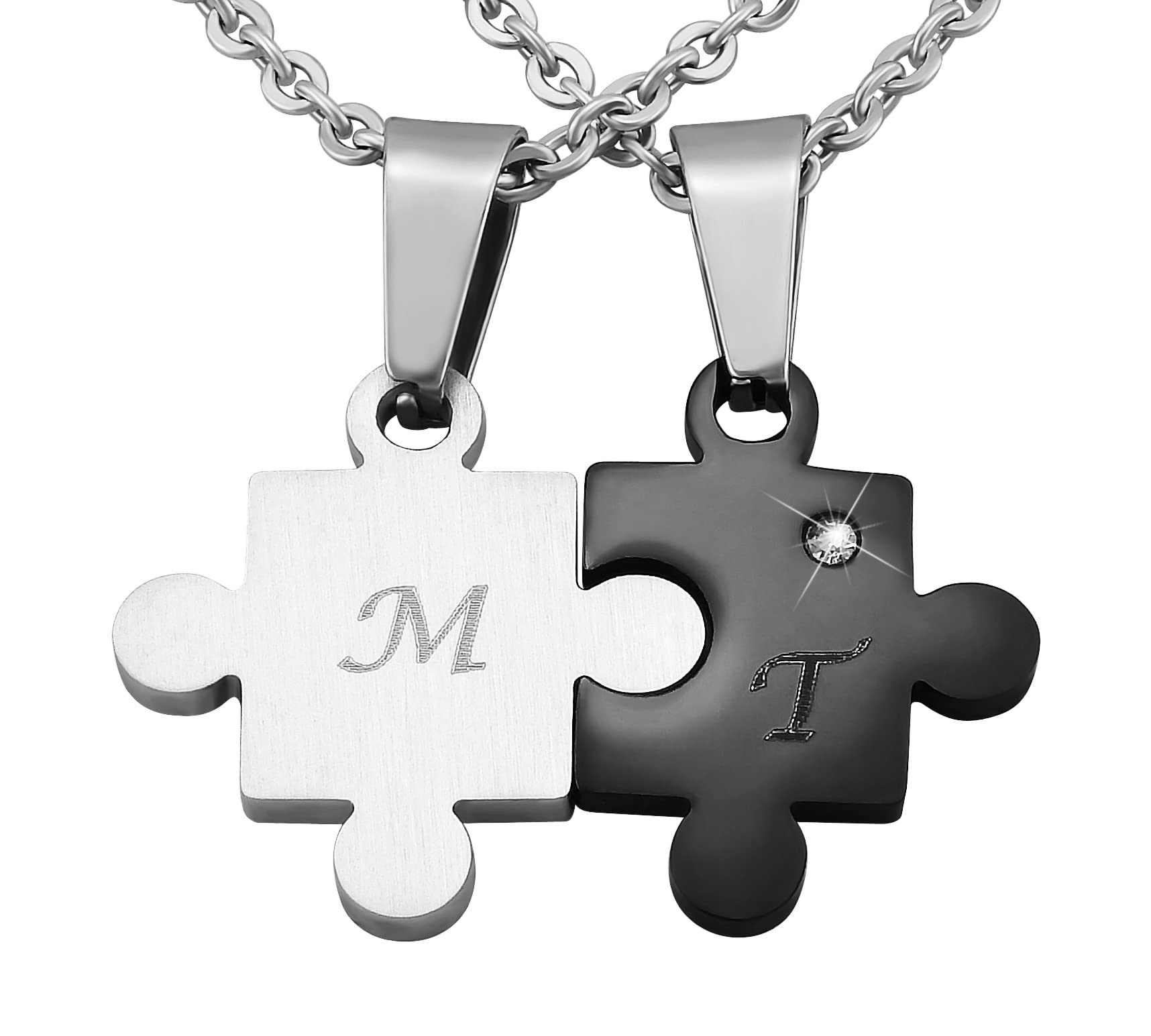 Personalisierte Kette mit Gravur Edelstahl 50 cm mit Anhänger Herz Puzzle - Personalisierte Halskette für Freundin oder Freund - Personalisierter Schmuck Freundschaft