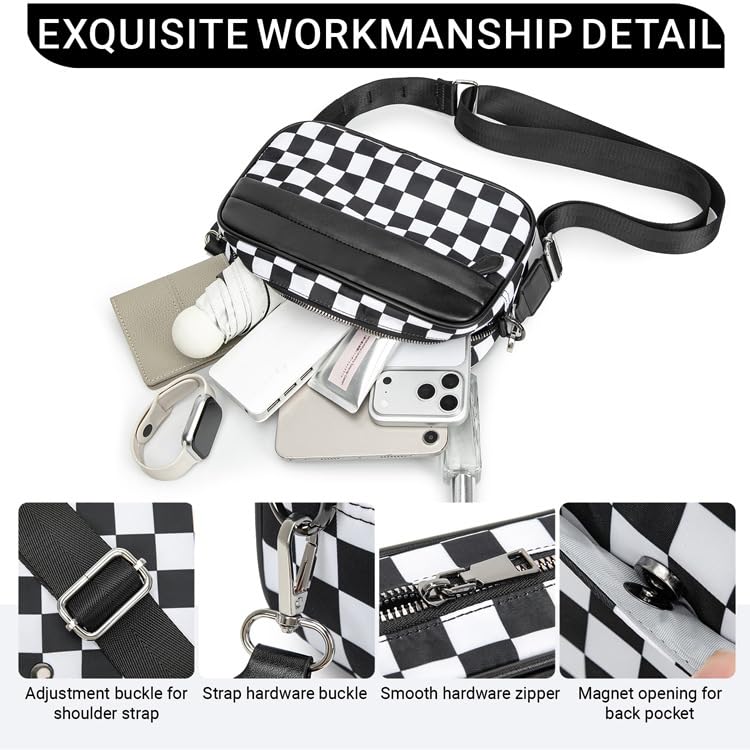 Image of Checkered Crossbody Bag for Women,Camera Sports Purses Lightweight Shoulder Bag Waterproof Purse