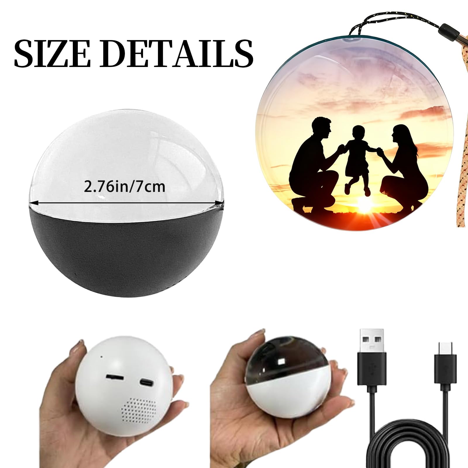 Boule de Noël avec vidéo, Orbe de Noël Orbe Vidéo Ornement 3D Memory Ball Personnalisé, 6,9 cm Boule de Cristal Lecteur Vidéo pour Noël (C)