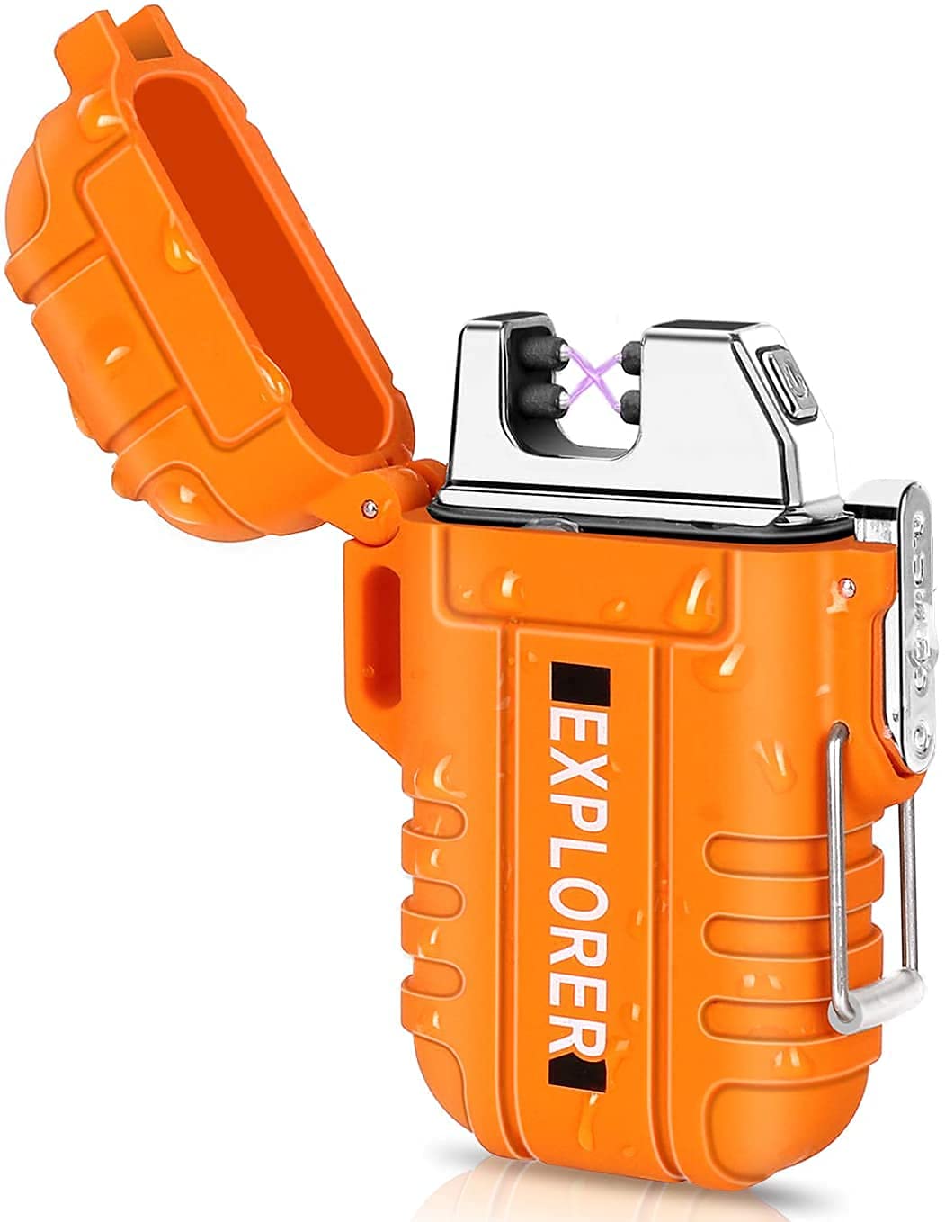 Waterproof Flameless Electric Lighter-Dual Arc Plasma Beam Lighter-USB Rechargeable-Windproof ORANGE