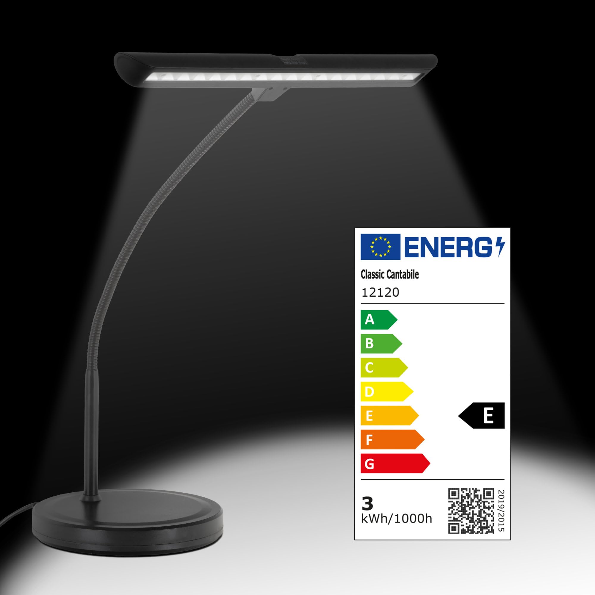 Classic Cantabile SM Pianoleuchte Easy - Dimmbare Klavierlampe mit Memory-Funktion - Tischlampe mit Schwanenhals - Warm-weißes Licht mit 18 LEDs - Notenpultleuchte mit Touch - Klavierleuchte Schwarz