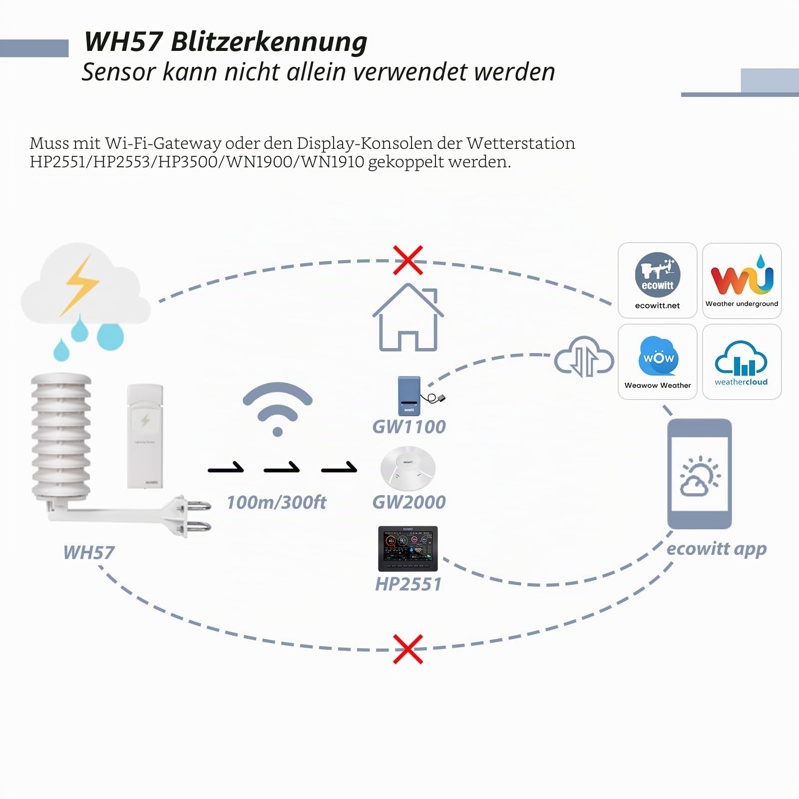 Ecowitt WH57 Wireless Lightning Detector Sensor 868MHz Außensensor