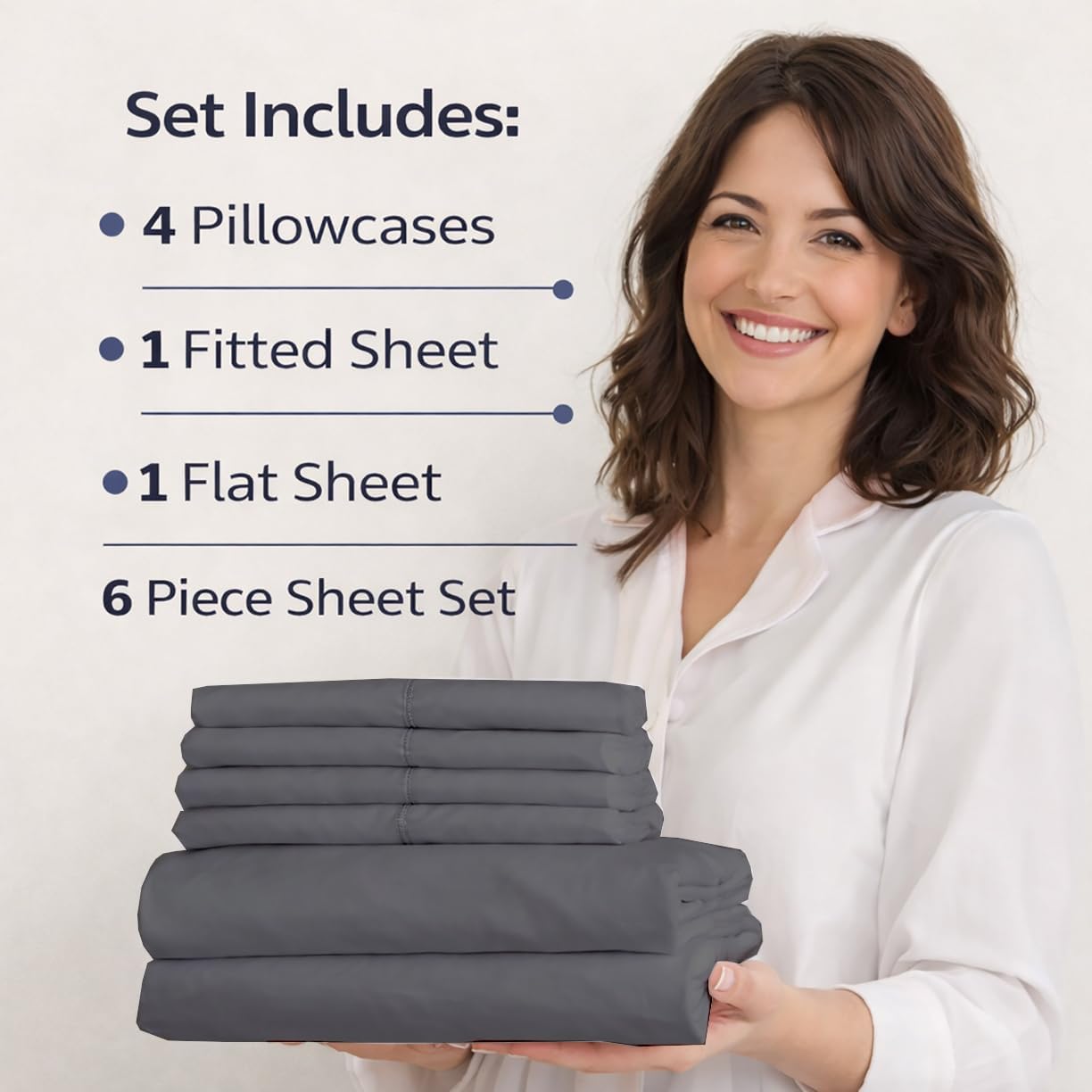 Mattress-Homes FullSheet Set 6 Piece, 1800 Ultra-Soft Double Brushed Microfiber Bed Sheets, Deep Pocket Easy-Fit Bedding Set with Flat Sheet, Fitted Sheet & 4 Pillowcases, Hotel Quality, Dark Grey