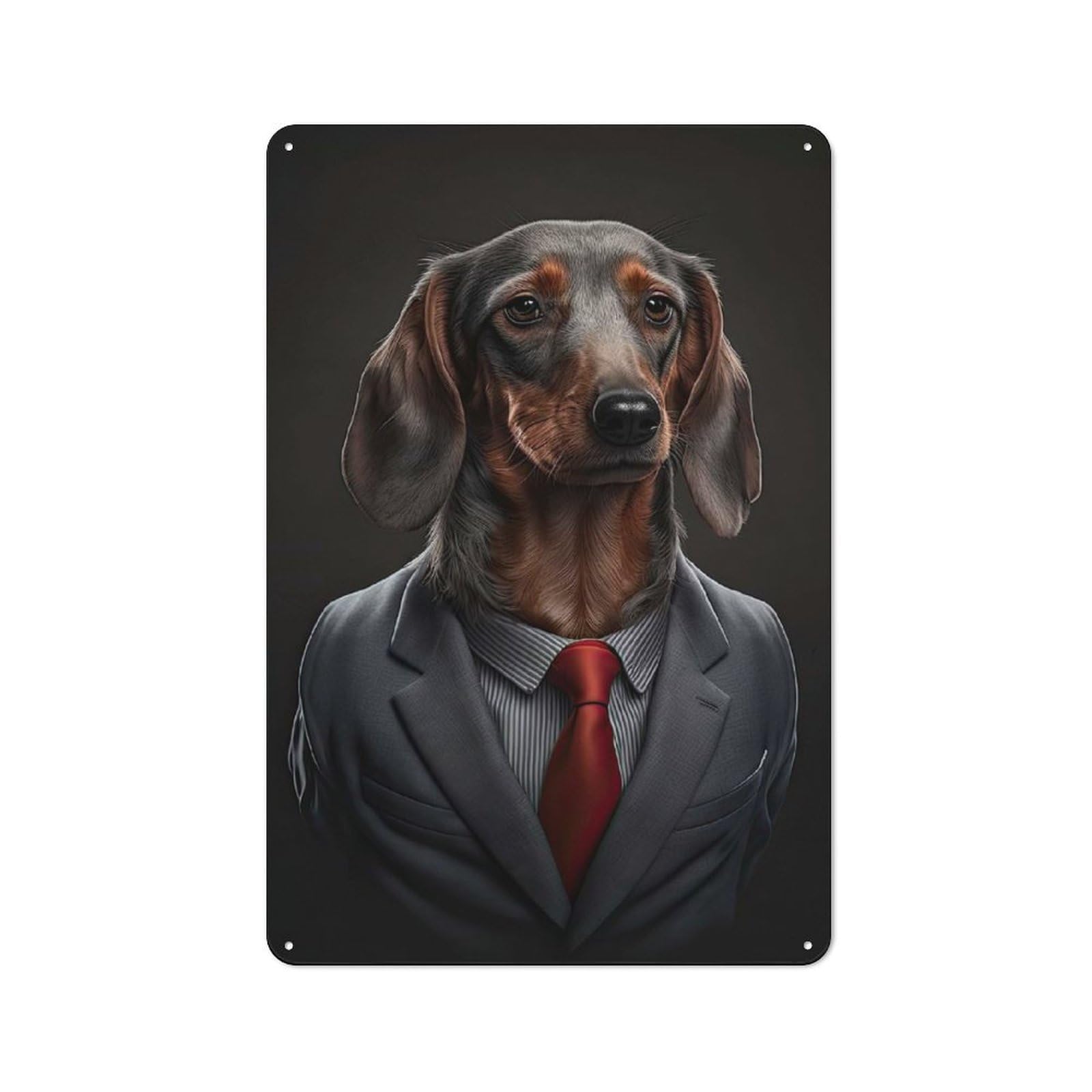 Junmoney Men's Style-20 Metal Wall Sign With Dachshund In A Suit Design 30X20cm, Loft Style Studio Wall Art For Flat, Bar, Studio Or Gallery Wall