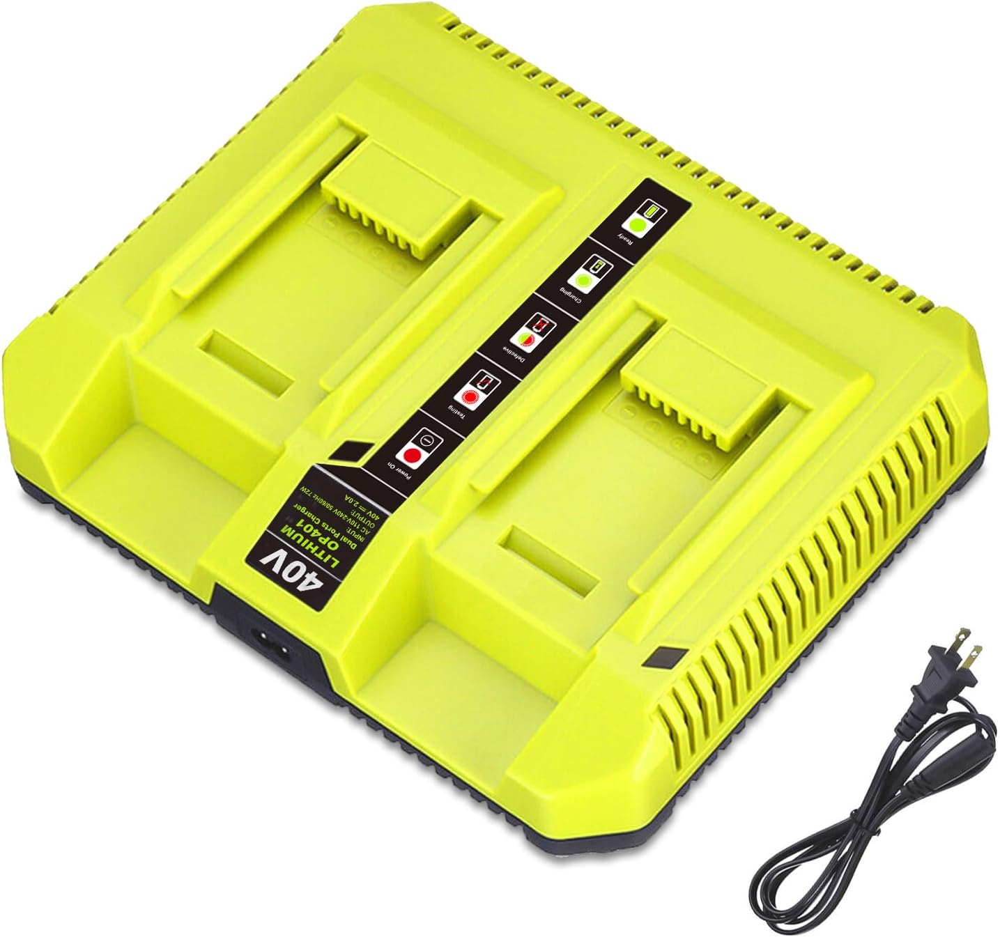 SKYON 40V Dual Rapid Charger OP401 OP403 OP404 OP406A OP409A Compatible with Ryobi 40V 6Ah OP40601 OP40602 OP4060A1 5Ah OP4050A 4Ah OP4040 3Ah OP4030 2.6Ah OP40261 OP4026A 2Ah OP40201 Battery Charger