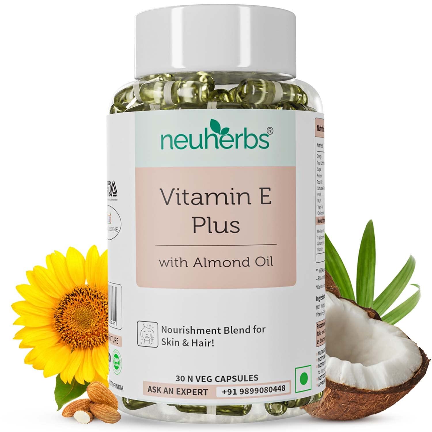 Neuherbs Plant Based Natural Vitamin E Plus From Sunflower Oil (With Almond Oil For Better Face, Skin & Hair) Certified Vegan - 30 Veg Capsules (B09PBSKD18) Amazon Price History, Amazon Price Tracker