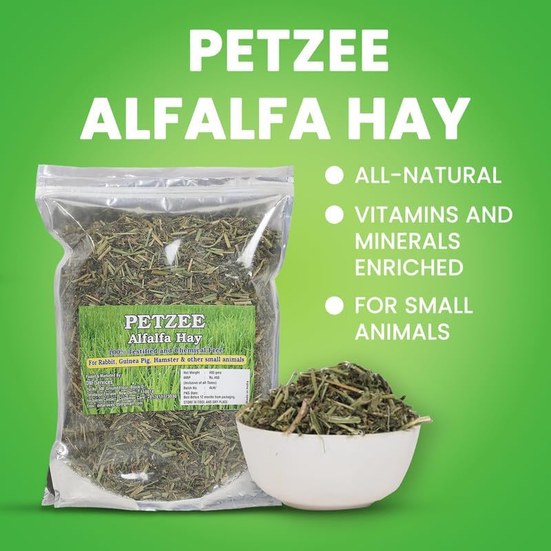 Image of Alfalfa Hay, Food for Rabbits, Guinea Pig, Hamsters and Other Small Animals (400 GMS)- Pack of 1
