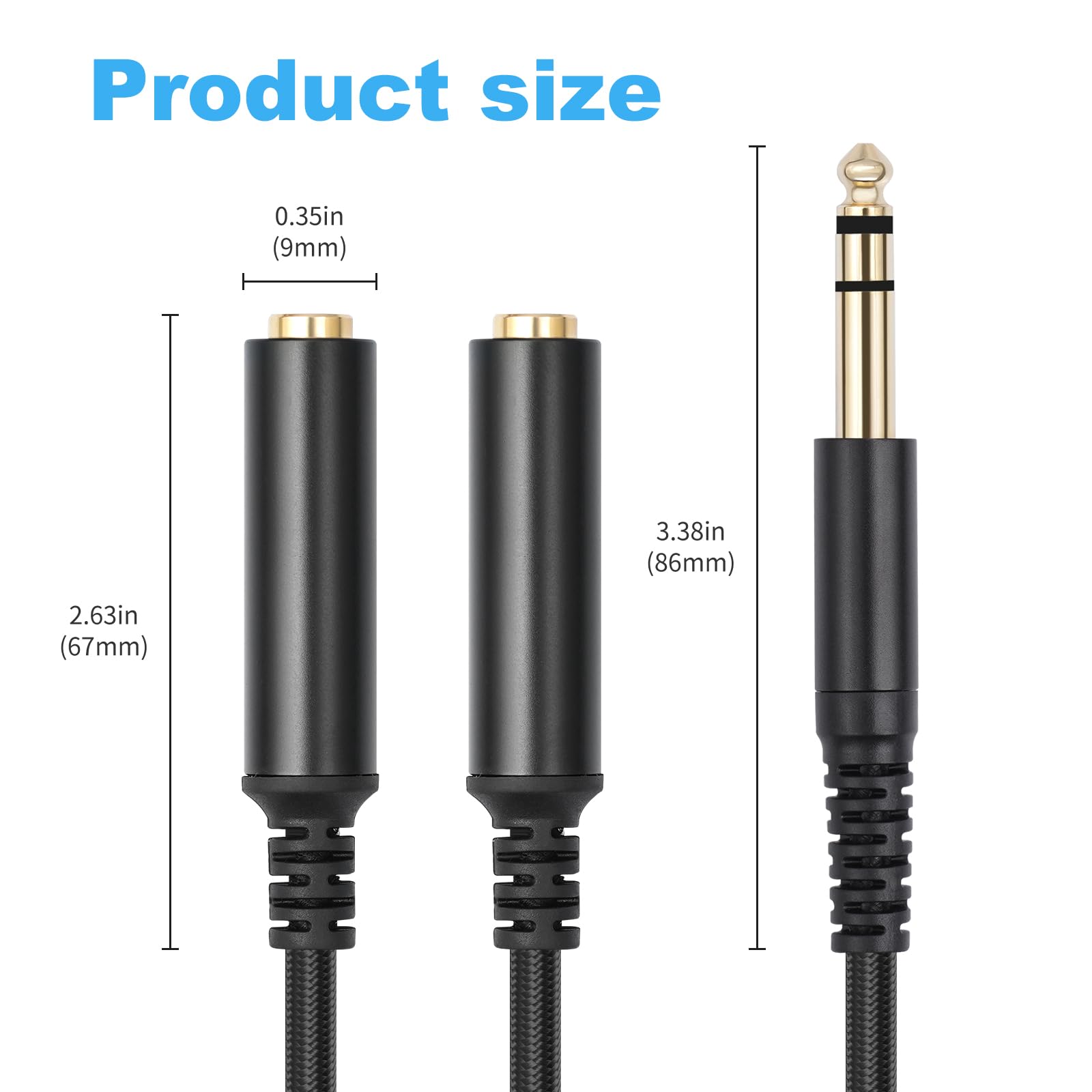 Cavo splitter da maschio stereo da 6,35 mm a doppia femmina da 6,35 mm, cavo da TRS a doppio TS Y, adattatore TS placcato oro per chitarra, tastiera e interfacce audio, confezione da 2