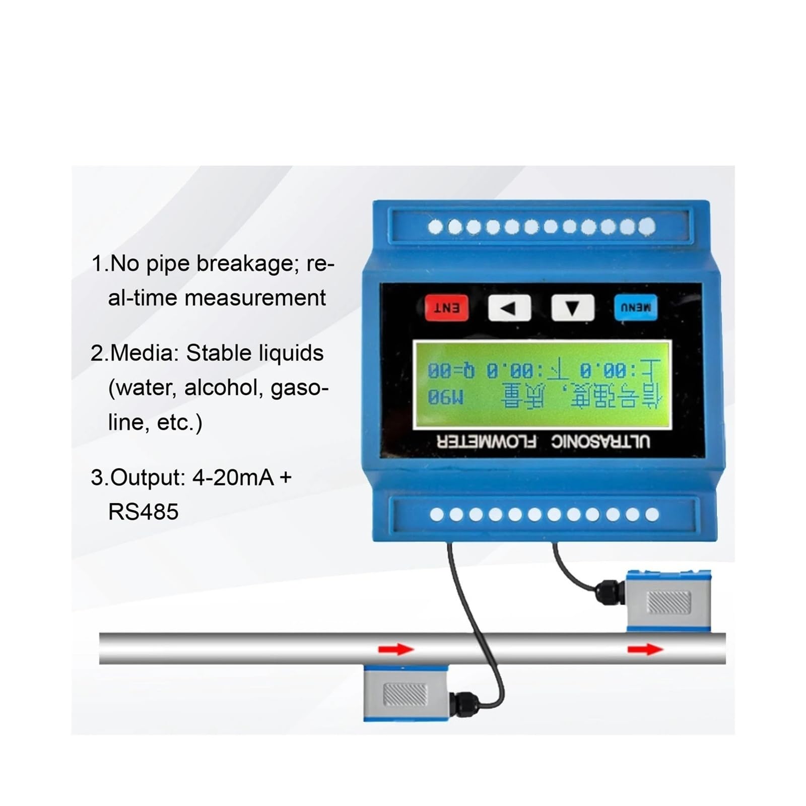 Caudalímetro ultrasónico con sensores de abrazadera TS/TM/TL-1, caudalímetro instantáneo acumulativo líquidos, DN15-DN6000 Alta sensibilidad(DN50-700)
