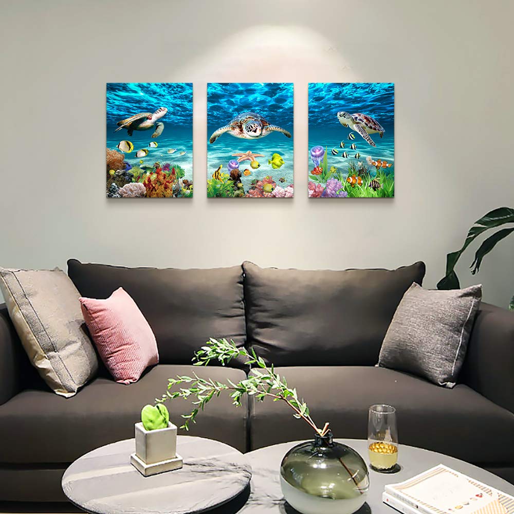 AHUASJART Canvas Wall Art for Living Room family Wall decor for Bedroom Bathroom Wall Decoration blue Ocean Sea Turtle Paintings Modern shark Pictures Artwork office Ready to Hang 12