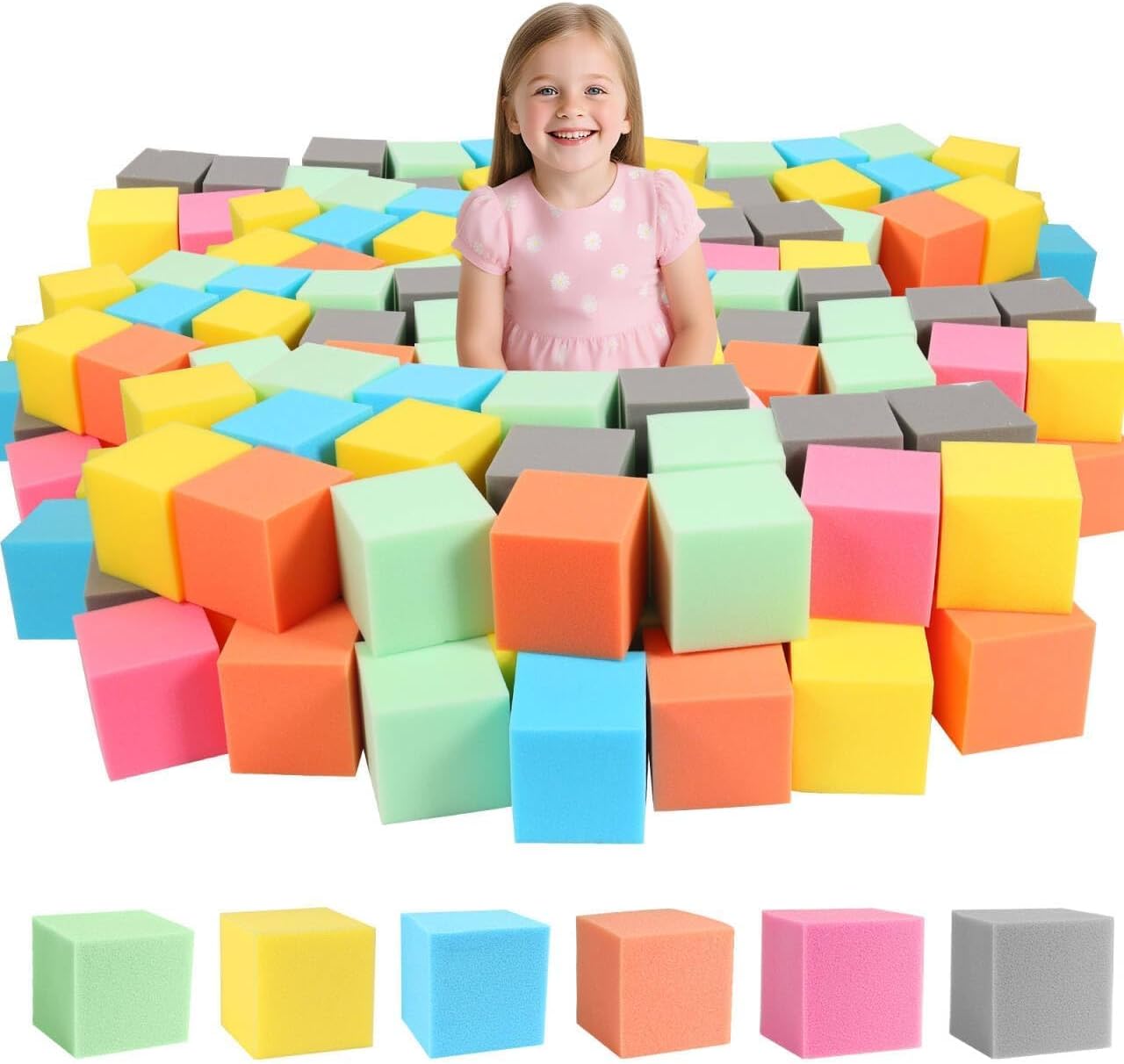 48PCS Foam Cubes 5"x5"x5"- Foam Pit Blocks Set, Soft Stacking Blocks for Indoor Games,Trampolines, Gymnastics, Parkour & Action Sport (6 Colors)