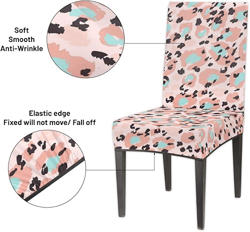 Miniatura 3 de Juego de 2 fundas para sillas de comedor con estampado de leopardo, color rosa y turquesa, fundas elásticas para sillas Parson para fiestas,