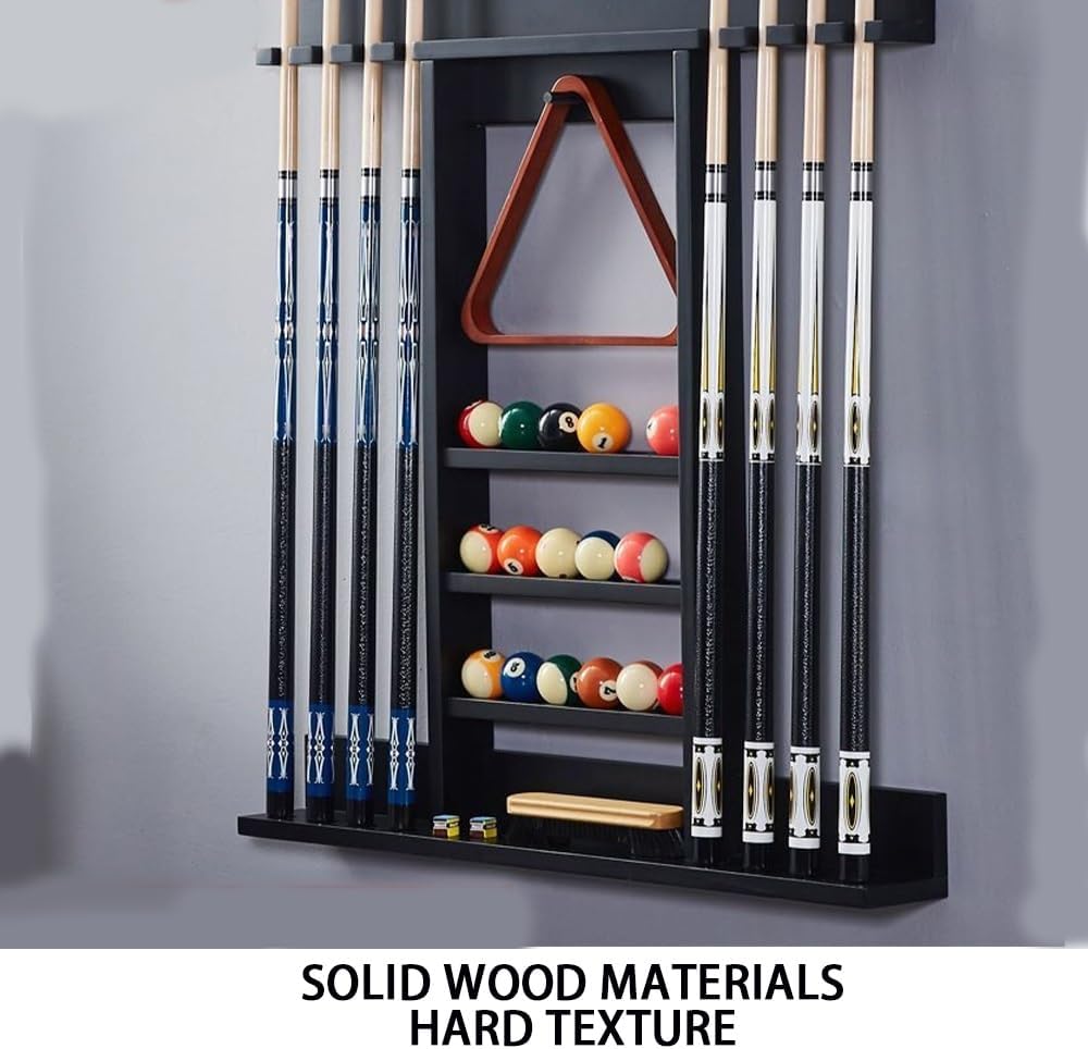 Wooden Pool Cue Rack Wall Mount, 8 Pool Cue Holder Wall Billiard Cue Rack, Pool Table Accessories for Billiard Room or Club(Black)