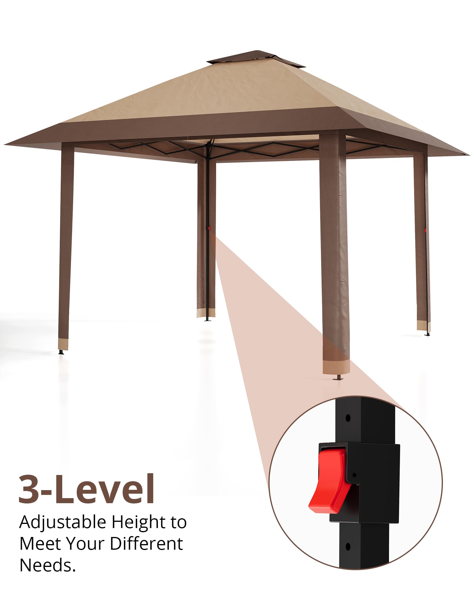 Gazebo Pop-Up 13x13 ft Esterno Con Doppio Tetto Ventilato e Zanzariera Integrata, Altezza Regolabile, Impermeabile e Protetto UV, Adatto Per Feste, Barbecue, Patio e Prato