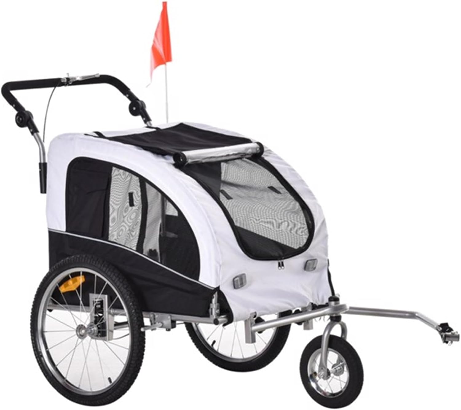 White and Black 2 in 1 Dog Trailer or Dog Stroller, Dog cart with Weatherproof Cover, Small Animal Pull cart, Bicycle pet Attachment for Medium-Sized Dogs