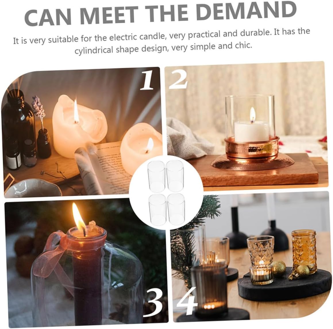 Luxshiny 2-Pack Clear Glass Candle Tube Shades 3.93X2.36X2.36 Inch Open Flame Candle Covers for Home Decor Wedding Party Romantic Ambiance