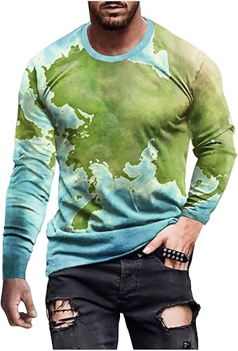 Camisetas de manga larga con estampado de mapa del mundo en 3D para hombre, camisetas gráficas de la Tierra, camisetas de moda para otoño, regalos