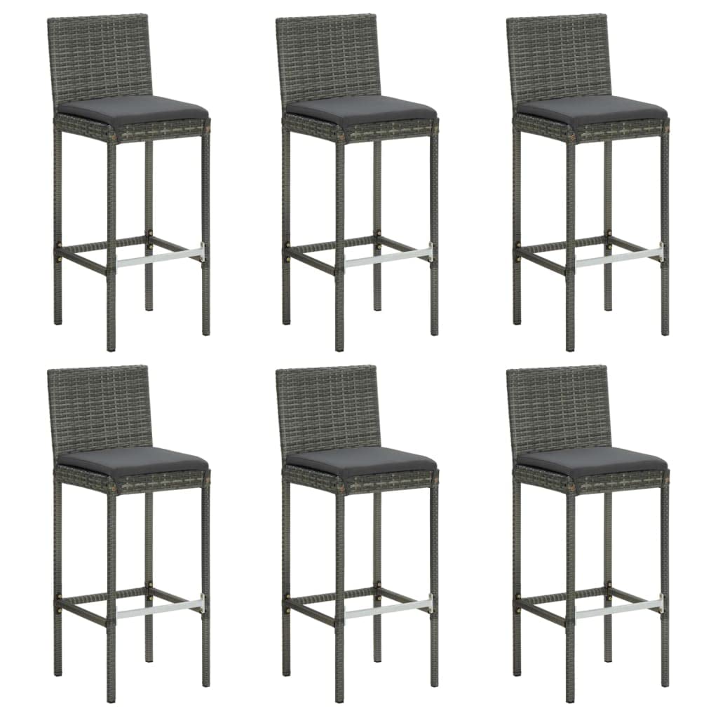 Tabourets de bar en résine tressée grise avec coussins et repose-pieds par lot de 6 pour salon