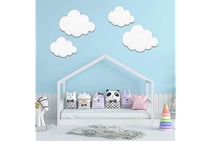 Cloud Wall Decor for Kids Room, Set of 4 Hanging Wooden Cloud...