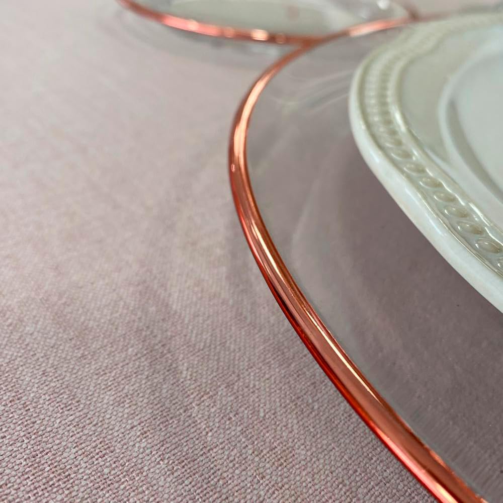 EME Pack Bajoplatos de Cristal con Detalle Decorativo Filo Oro Rose Gold Plato de Presentación en Vidrio Transparente Ligero y Duradero con Diámetro de 33cm. Incluye 6 unidades