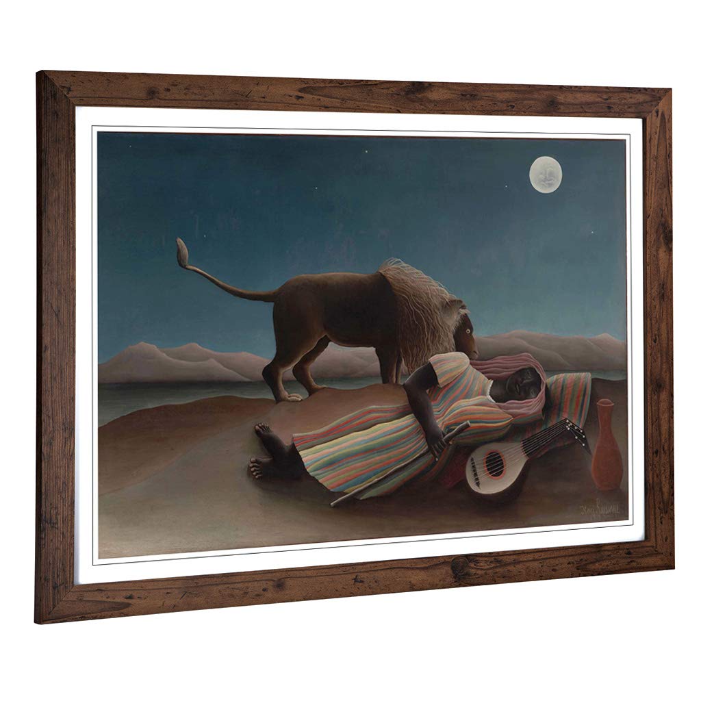 Big Box Art Framed Print of Henri Rousseau La Bohemienne Endormie Design | Wall Art Picture | Home Decor for Kitchen, Living Room, Bedroom, Hallway, Walnut, A2 / 24.5x18 Inch / 62x45cm