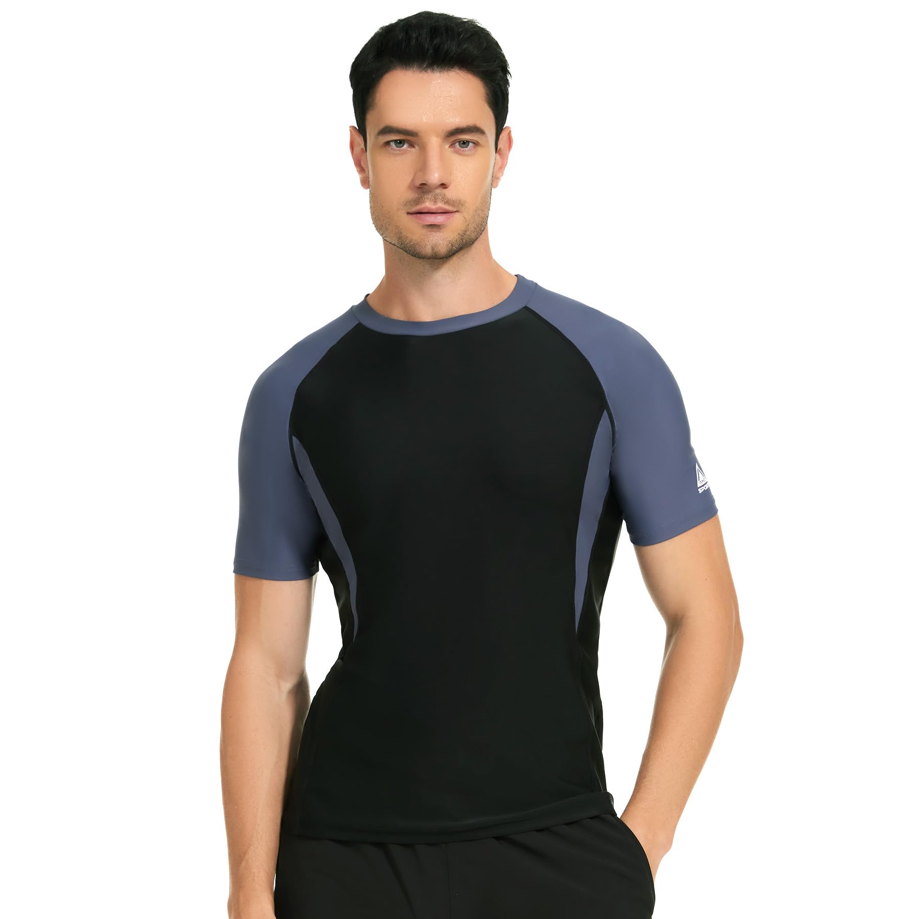 AMZSPORT Camiseta Rash Guard para Hombres, Protección UV UPF 50+, Camiseta de Manga Corta, Chaleco de Protección Solar de Secado Rápido para Natación, Surf, Pesca, Correr