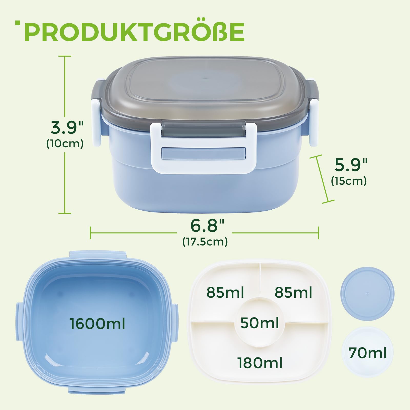 Lunchbox Bento 4 Scomparti Con Ghiaccio - Portapranzo Per Insalate, Scuola E Ufficio - Foto 8