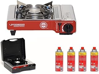ROTHENBERGER Industrial Campingkocher Deluxe inkl. 4 Gaskartuschen | inkl. Tragekoffer | 1-flammig Gaskocher Camping Gas Kocher Kartusche | für Töpfe 12-34 cm