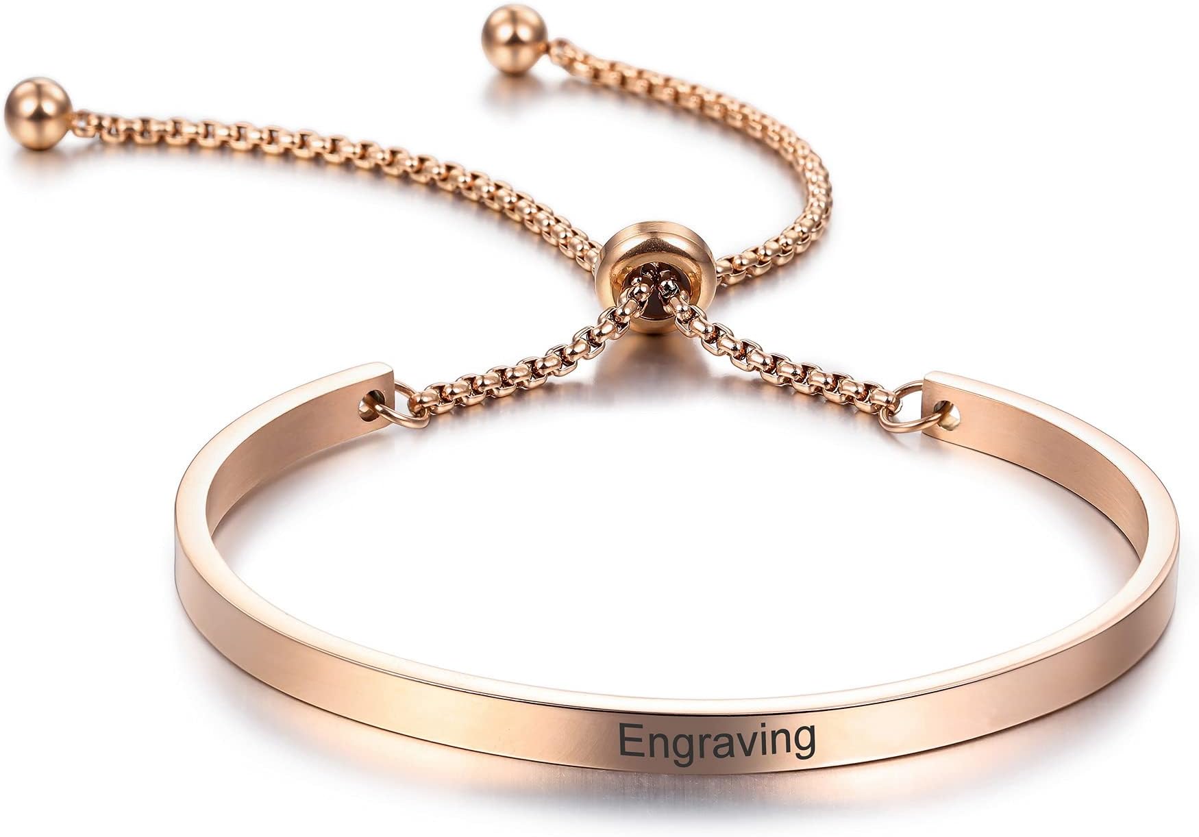 Personalized Bracelet Engraving Name Identification ID Customized for Men Women Girls Water Resistant Stainless Steel Adjustable Cuff Bangle