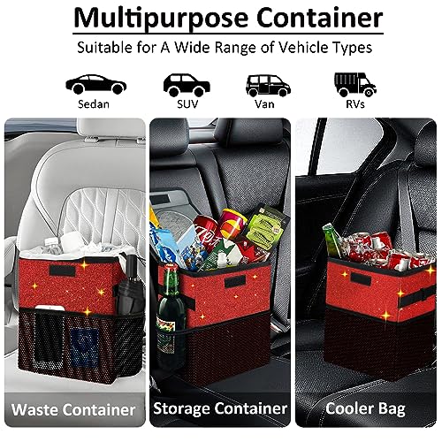 Image of Car Trash Can, Cute Mini Trash Bag With Lid, Glitter Garbage Bin Hanging for Back /Front Seat /Console, Waterproof, Leakproof, 2.5 Gallon, Red Bling Sparkly