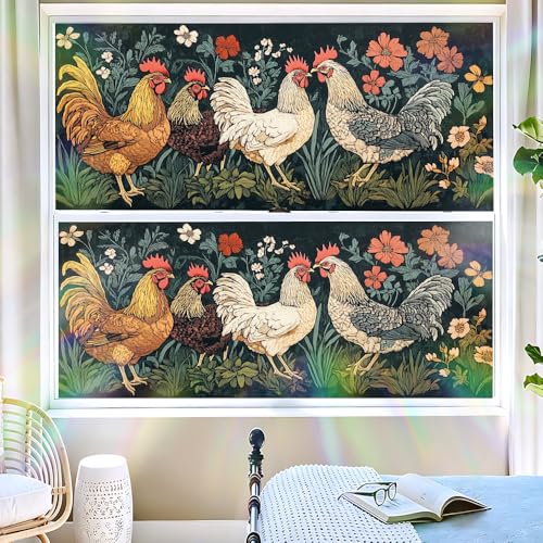Image of Farmhouse Rooster Botanical Window Film 39.37x17.32in Cling