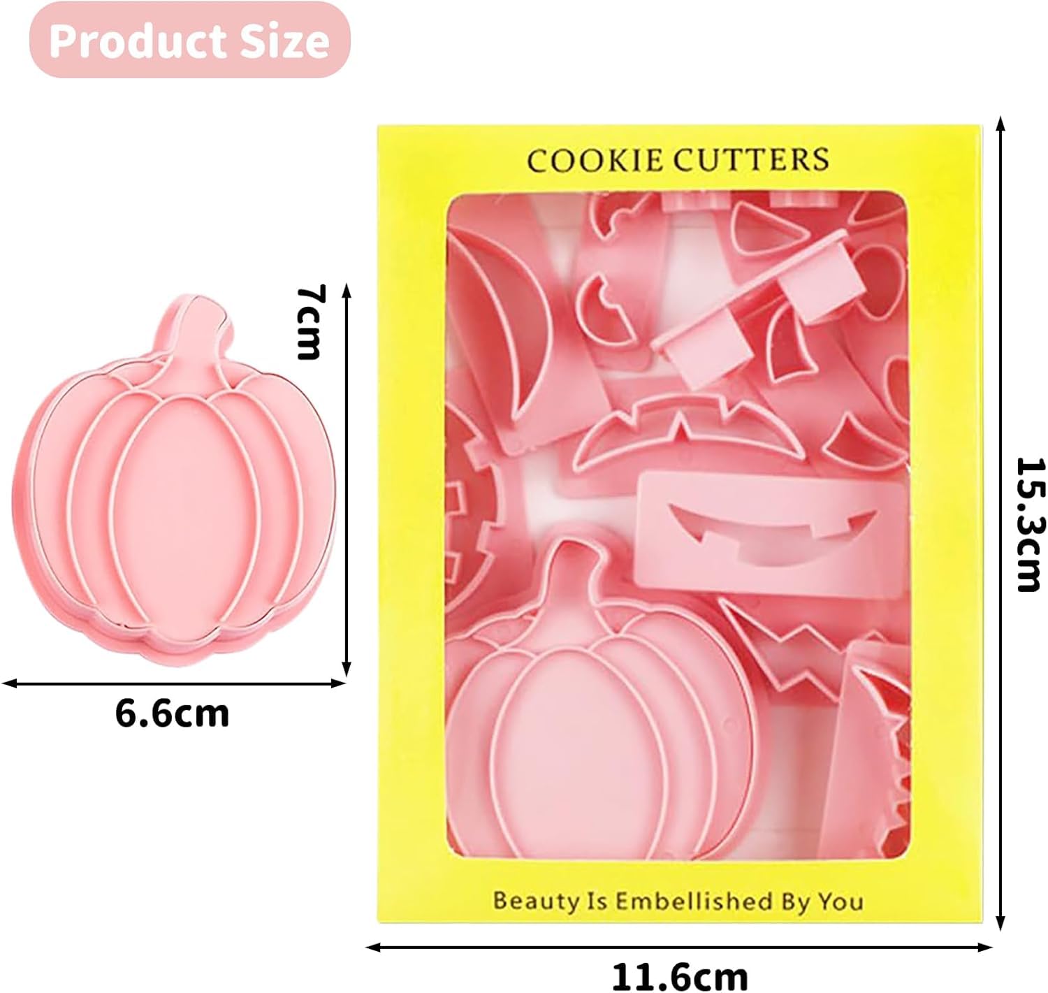 13-teiliges Kürbis-Ausstechformen-Set, 3D-Pressbar, Gebäck, Keksausstecher, Rosa