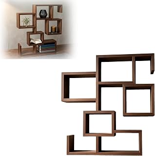 Staggered Geometric Wall Shelf – Modern Multi-Compartment Display Rack for Ornaments, Candles & Small Books, Space-Saving Decorative Storage for Living Room, Bedroom, Study(255×300×60mm) (Dark brown)