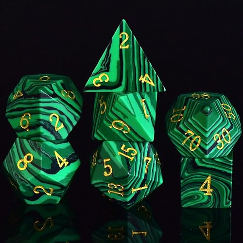 RULE DICE Juego de dados de piedra de malaquita D&D, 7 piezas de dados poliédricos DND con estuche de regalo para juegos de rol de Calabozos y