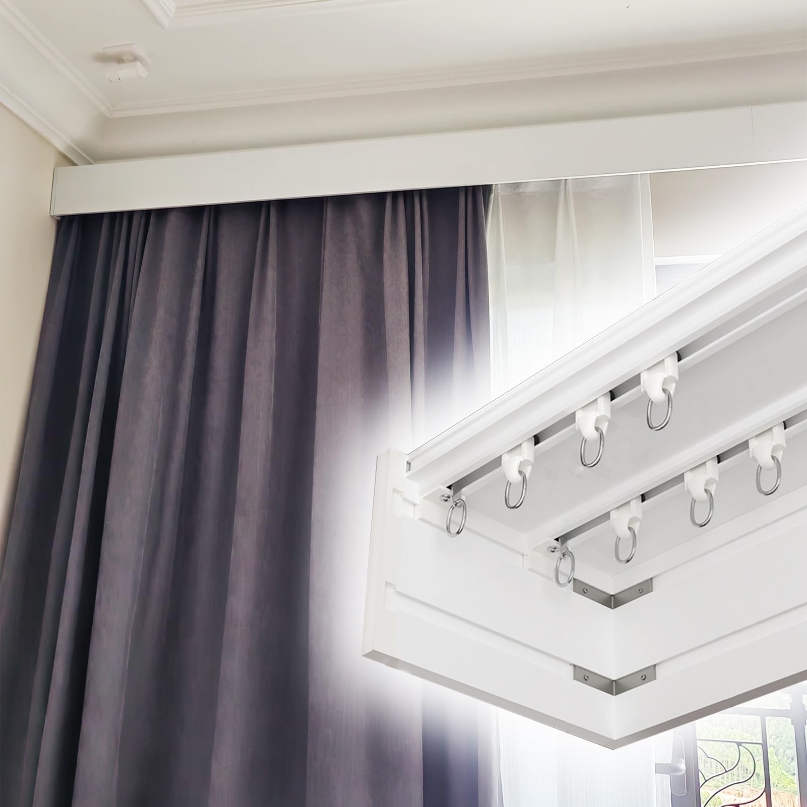 Tringle à rideaux double pour salon et chambre avec cantonnière occultante