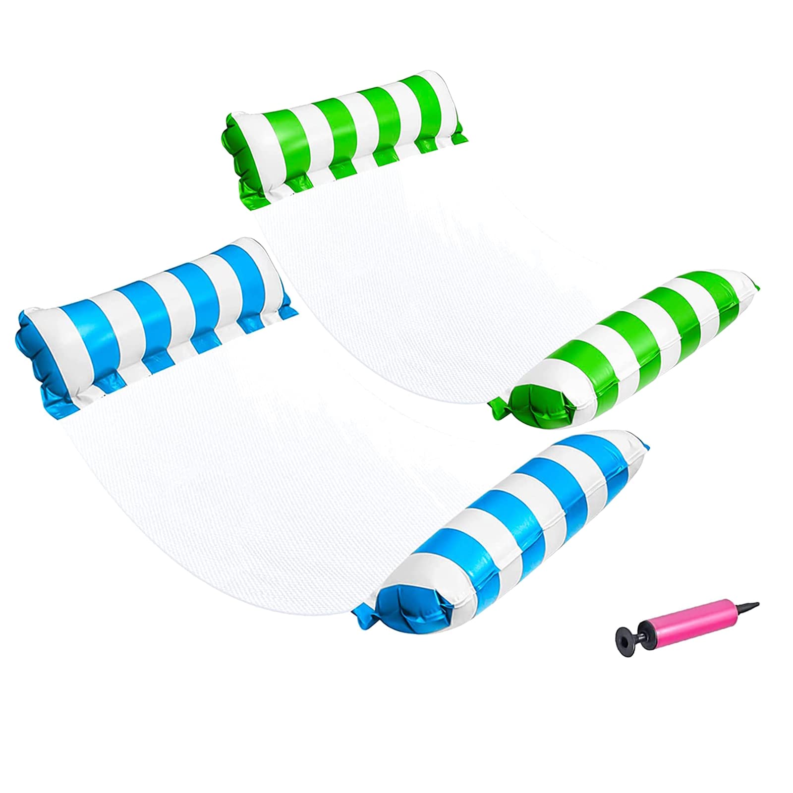 2 Piezas Hamaca Inflable para Piscina, 4 en 1 Colchoneta Flotante Hinchable, Flotador Plegable con Bomba de Aire Manual, para Verano, Fiestas en La Playa de Adultos