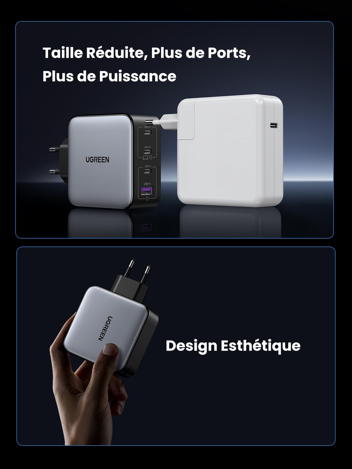 UGREEN Nexode 100W Chargeur USB C Rapide 4 Ports GaN Tech Compatible iPhone 17 Pro Max Air 16 15 14 13 12 Galaxy PPS 60W S26 S25 S24 Pixel 10 9 iPad MacBook